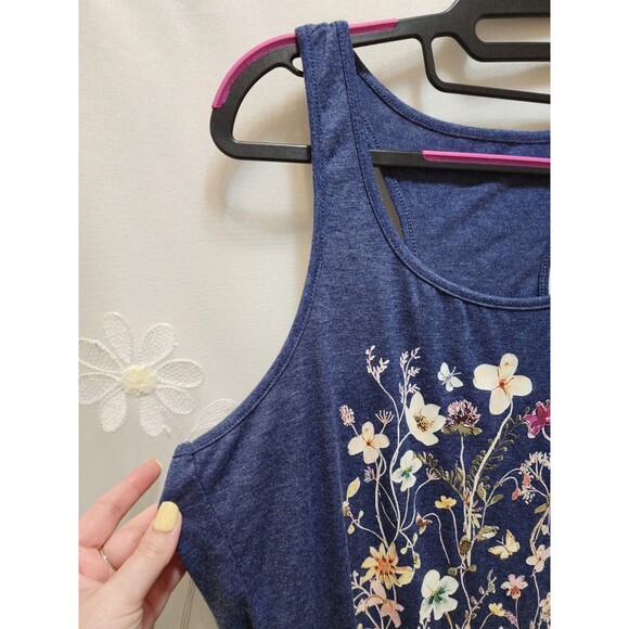 Womens Blue Medium Tank Top Racer Back Boho Floral Bloom Summer Garden Grapic - Picture 3 of 11